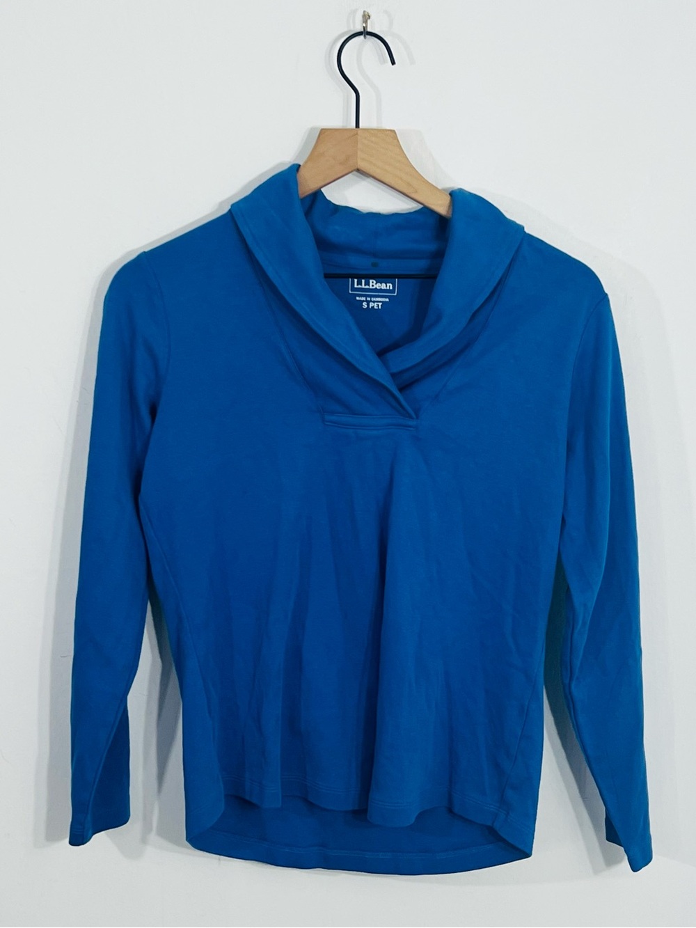 L.L. Bean Pullover Long Sleeve Shawl Collar Blue Casual Small Petite Sweatshirt